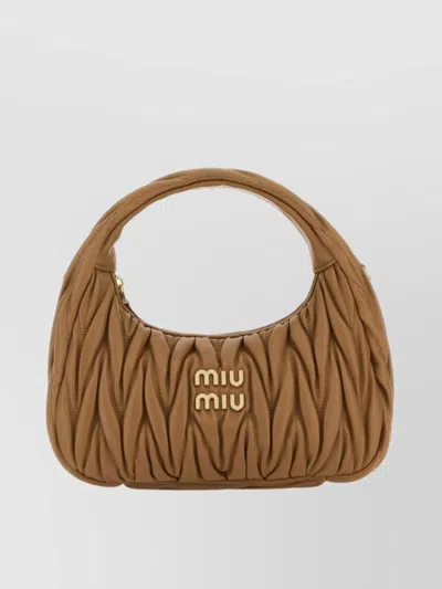 Miu Miu Wander Hobo Bag In Quilted Nappa In Nude & Neutrals