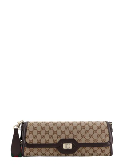Gucci Gg Origianl Fabric And Leather Shoulder Bag In Tan