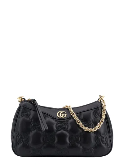 Gucci Leather Shoulder Bag With Matelassé Gg Motif In Black