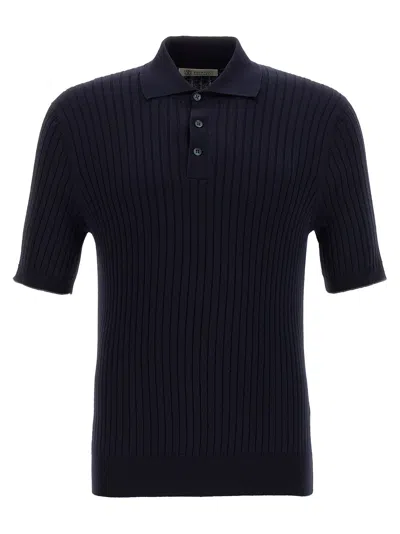 Brunello Cucinelli Ribbed-knit Polo Shirt In Blue