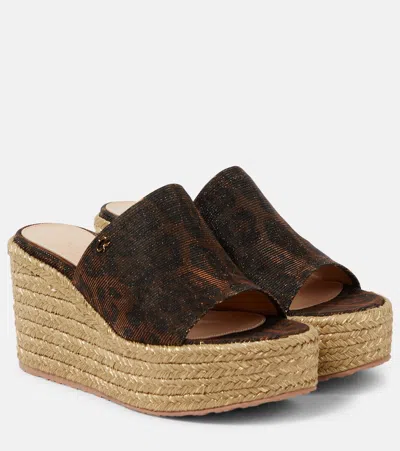 Gianvito Rossi Leopard-print Espadrille Wedge Mules In Black