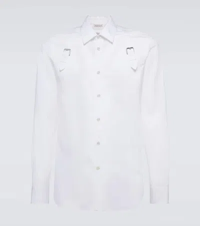 Alexander Mcqueen Double Strap Harness Cotton Shirt In Optic White