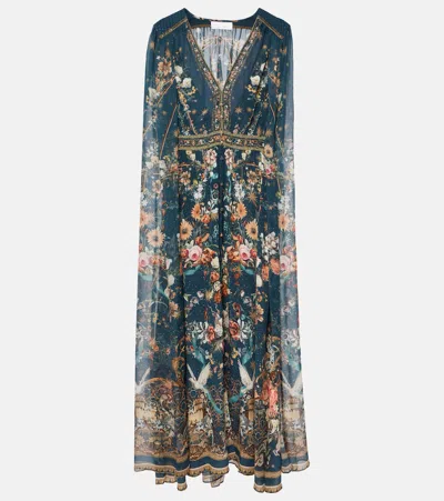 Camilla Crystal-embellished Caped Silk Crêpe Gown In Multi