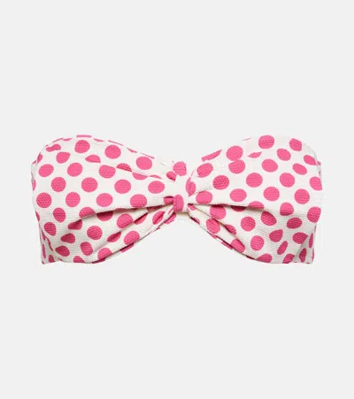 Alexandra Miro Clara Polka-dot Gathered Bikini Top In Pink
