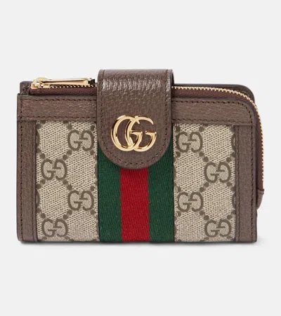 Gucci Ophidia Leather-trimmed Card Case In Brown
