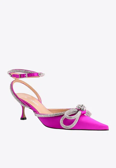 Mach & Mach Satin Double Bow Slingback Pumps In Pink