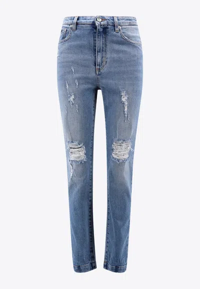 Dolce & Gabbana Audrey Distressed Mid-rise Jeans In Blue