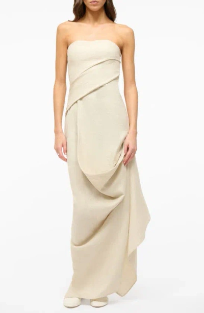 Staud Caravaggio Draped Linen Maxi Dress In Natural