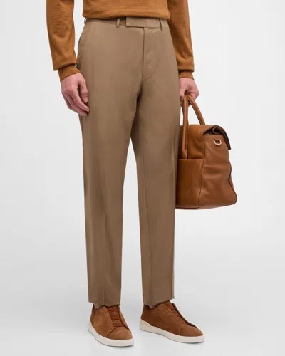 Zegna Men's Classic Wool Pants In Medium Brown Solid