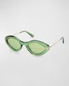Pucci Logo Acetate & Metal Oval Sunglasses In Shiny Light Green/green