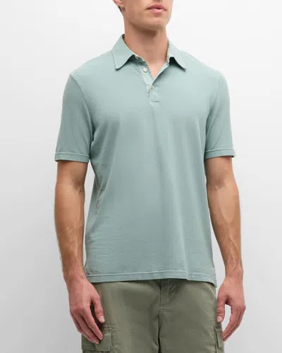 Fedeli Men's Frosted Cotton Pique Polo Shirt In Faded Green