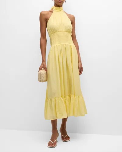 Cinq À Sept Dover Cotton Silk Sleeveless Midi Halter Dress In Banana Split