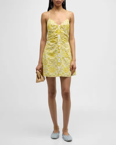 Ramy Brook Positano Addie Button-front Mini Dress In Bright Lemon Positano