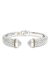 Lagos 18k Gold & Sterling Silver Caviar Diamond Cuff Bracelet, 12 Mm, Large In Silver