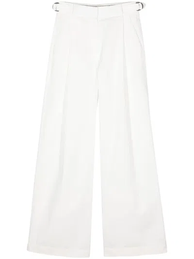 Emporio Armani Wide Leg Cotton Trousers In White