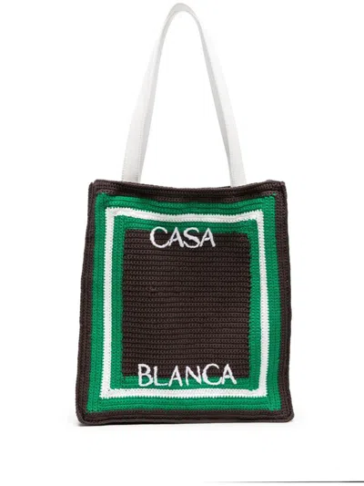 Casablanca Logo-embroidered Crochet Tote Bag In Green