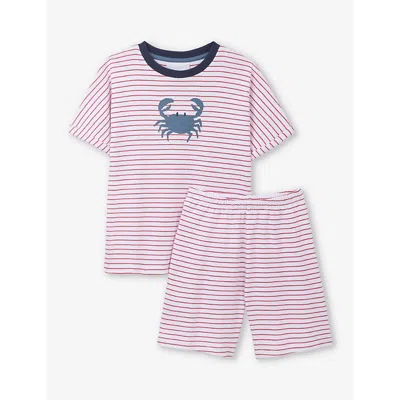 The Little White Company Kids' Crab-print Striped Organic-cotton Pyjamas 1-6 Years In White/ Red