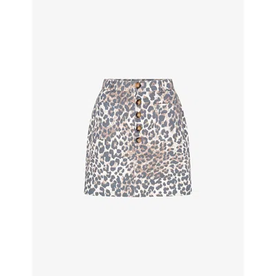 Omnes Womens Cheetah Nancy Leopard-print Organic-cotton Mini Skirt