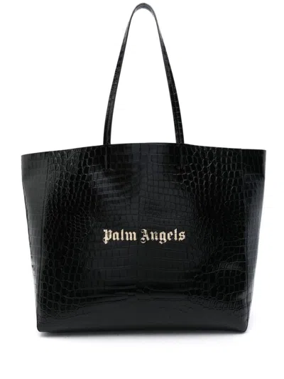 Palm Angels Logo Embroidered Tote Bag In Blackgold
