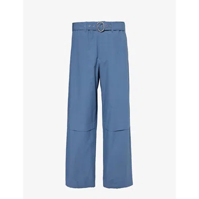 Jil Sander Mens French Blue Wide-leg Mid-rise Cotton Trousers