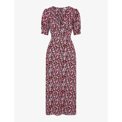 Omnes Womens Red Claudette Floral-print Lyocell Midi Dress