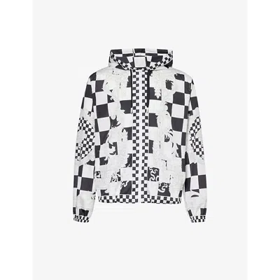 Versace Medusa Check-print Relaxed-fit Woven Jacket In Black+white+silver