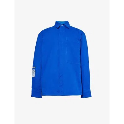 B1 Archive Mens Blue Patch-pocket Brand-patch Oversized-fit Cotton-canvas Shirt