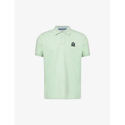 Sandbanks Mens Mint Brand-patch Crewneck Organic-cotton Polo Shirt