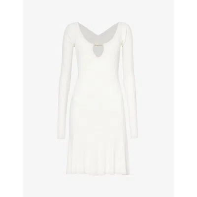Jacquemus Womens Off-white Pralu Logo-plaque Long-sleeve Woven Mini Dress