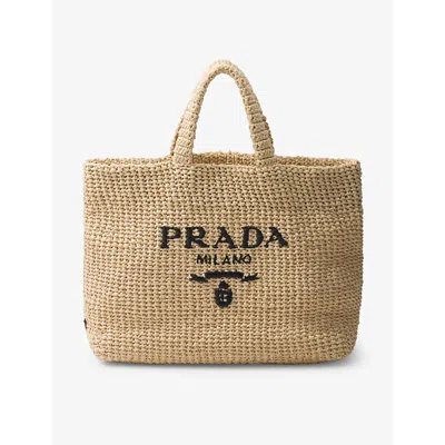 Prada Womens Neutral Logo-embroidered Crochet Tote Bag
