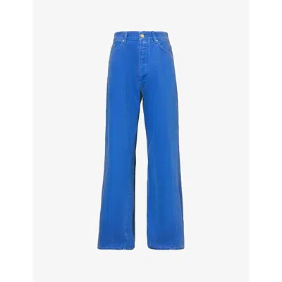 B1 Archive Mens Blue Faded Regular-fit Wide-leg Jeans