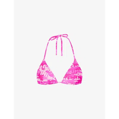 Skims Womens Pink Camo Signature Swim Triangle Padded Stretch Recycled-nylon Bikini Top