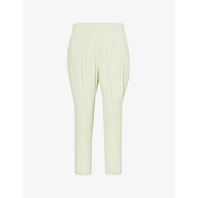 Issey Miyake Homme Plisse  Mens Light Jade Green Pleated Tapered-leg Relaxed-fit Knitted Trousers