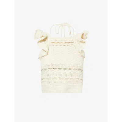 Zimmermann Womens Cream Waverly Ruffled Crochet Cotton Top