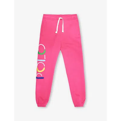 Polo Ralph Lauren Girls Pink Kids Girls' Logo Text-print Cotton-blend Jogging Bottoms