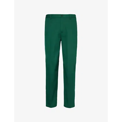 Lanvin Men's Green Biker Brand-appliqué Tapered-leg Regular-fit Cotton-blend Trousers In Bottle