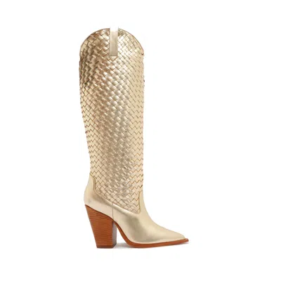 Schutz Ella Woven Metallic Leather Boot In Gold