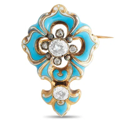 Non Branded Lb Exclusive 18k Yellow Gold And Silver 1.60ct Diamond Enamel Brooch Mf18-041924