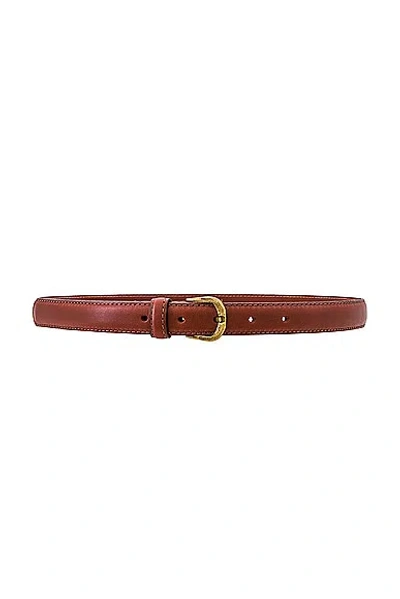 Janessa Leone Golden Buckle Skinny Leather Belt In Cognac