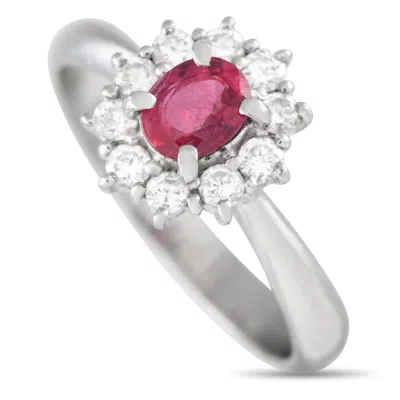 Non Branded Lb Exclusive Platinum 0.35ct Diamond And Ruby Flower Ring Mf33-041924 In White