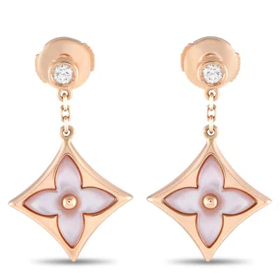 Pre-owned Louis Vuitton Color Blossom 18k Rose Gold Diamond And Mother Of Pearl Dangle Earrings Lv15-041924