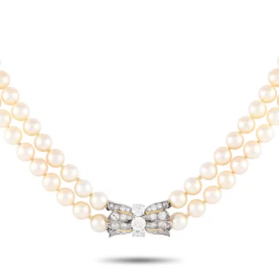 Non Branded Lb Exclusive 18k White Gold 1.50ct Diamond And Pearl Double Strand Necklace Mf01-041924