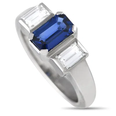 Non Branded Lb Exclusive Platinum 0.85ct Diamond And Sapphire Three-stone Ring Mf31-041924 In White
