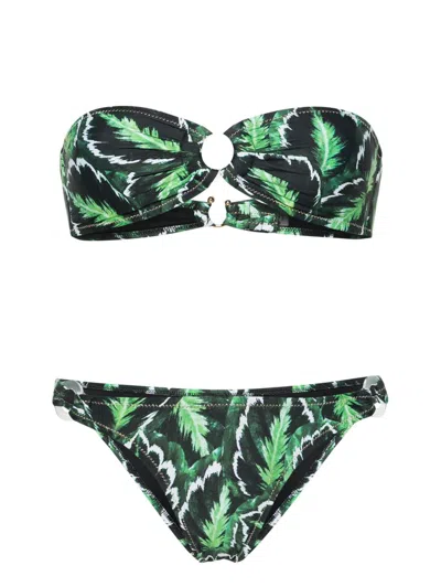 Reina Olga Bandeau Bikini With Rings Details Clothing In Leaf