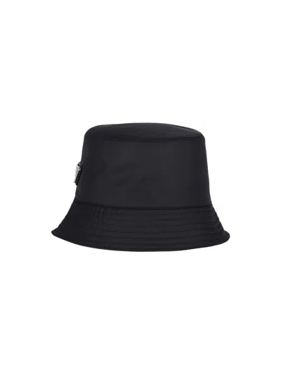 Prada Logo Bucket Hat In Black  