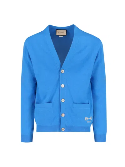 Gucci Cashmere V-neck Cardigan In Blue