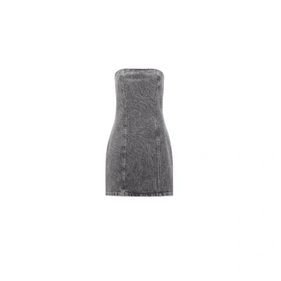 Rotate Birger Christensen Denim Mini Dress With Rhinest In Grey