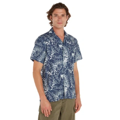 Tommy Hilfiger Regular Fit Tropical Print Linen Shirt In Navy