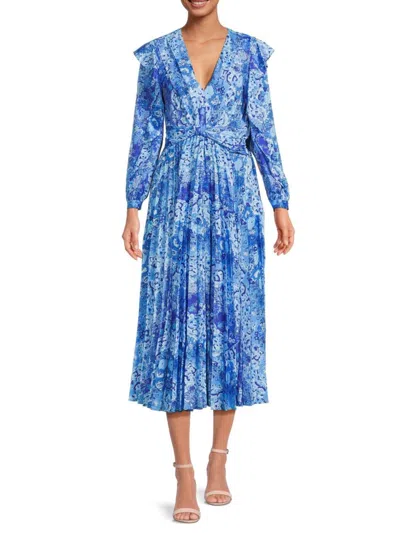 Derek Lam 10 Crosby Pleated Ruffled Floral-print Crepe Midi Dress In Navy