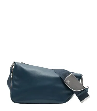 Burberry Shield Leather Shoulder Bag In Blue